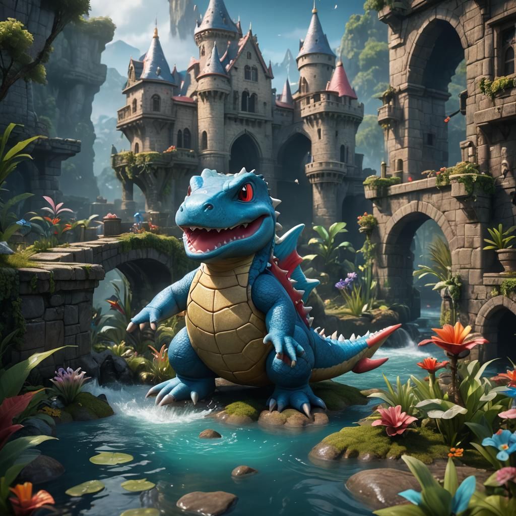 Detailed Matte Painting of Totodile in 8k