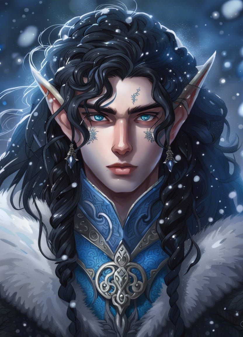 Anime Elf Warrior Portrait in Snow