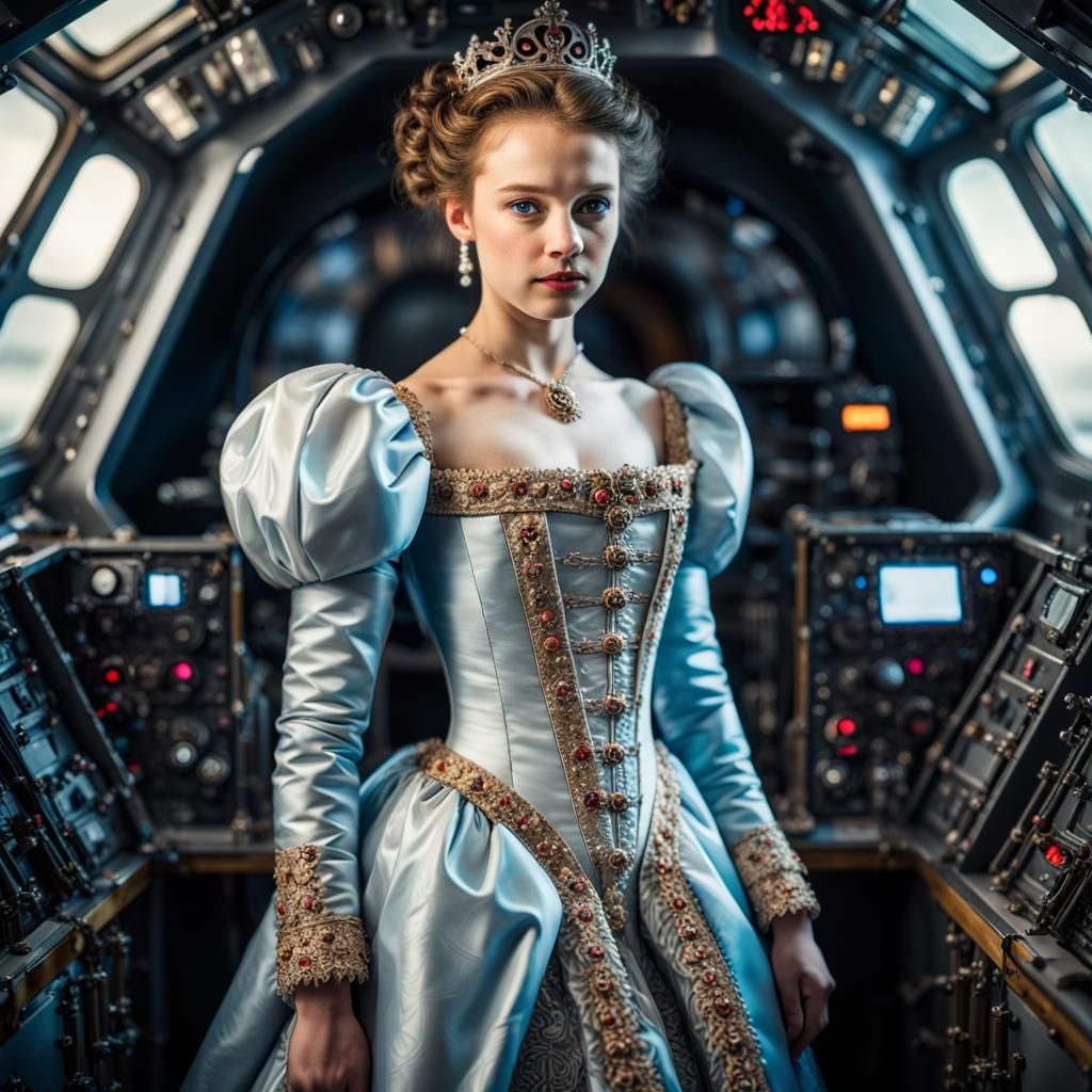 Princess in Spaceship Cockpit: Photorealistic Portrait