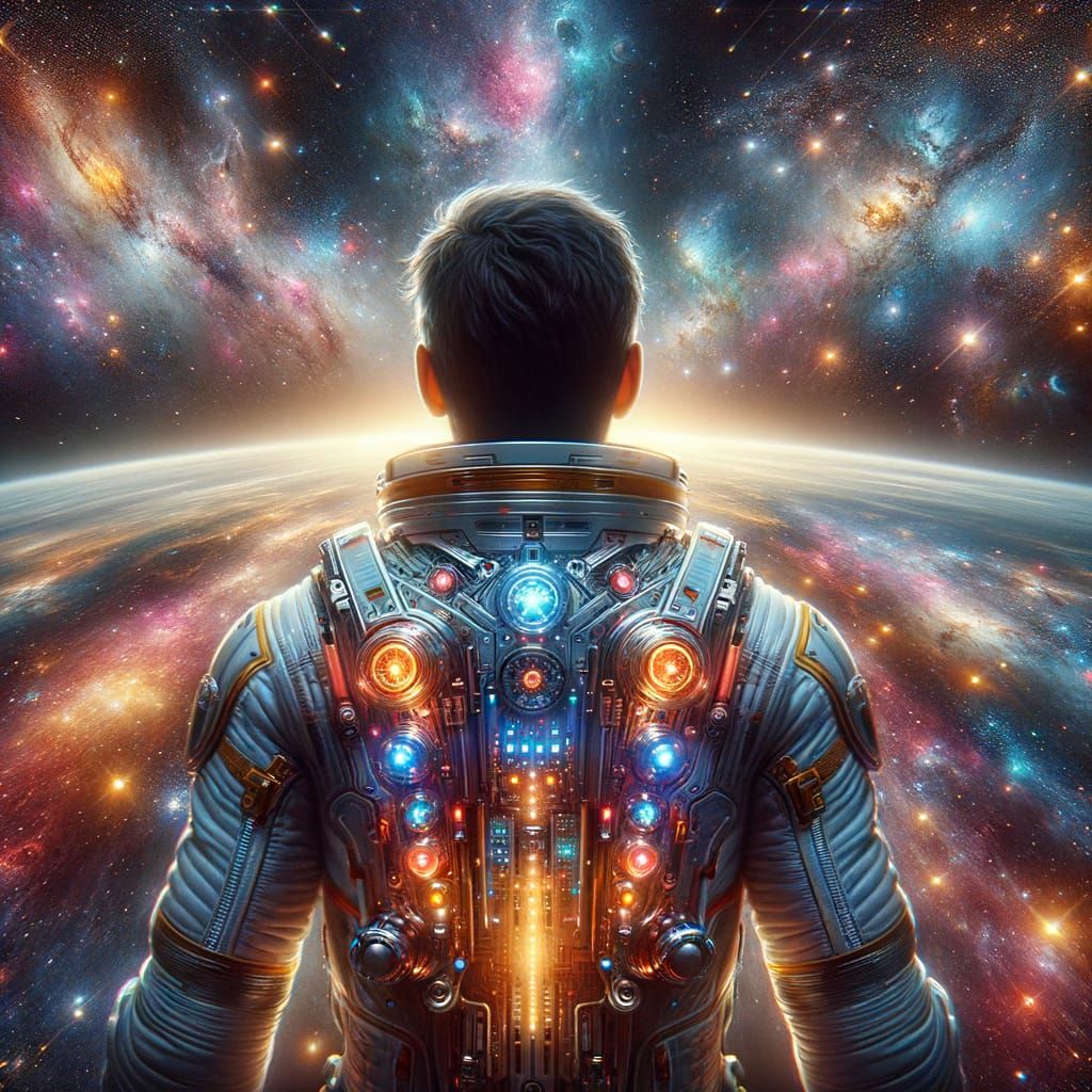 Astronaut Floating in Vibrant Cosmos