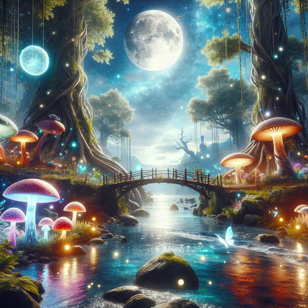 Enchanting Forest Scene with Mystical Creatures