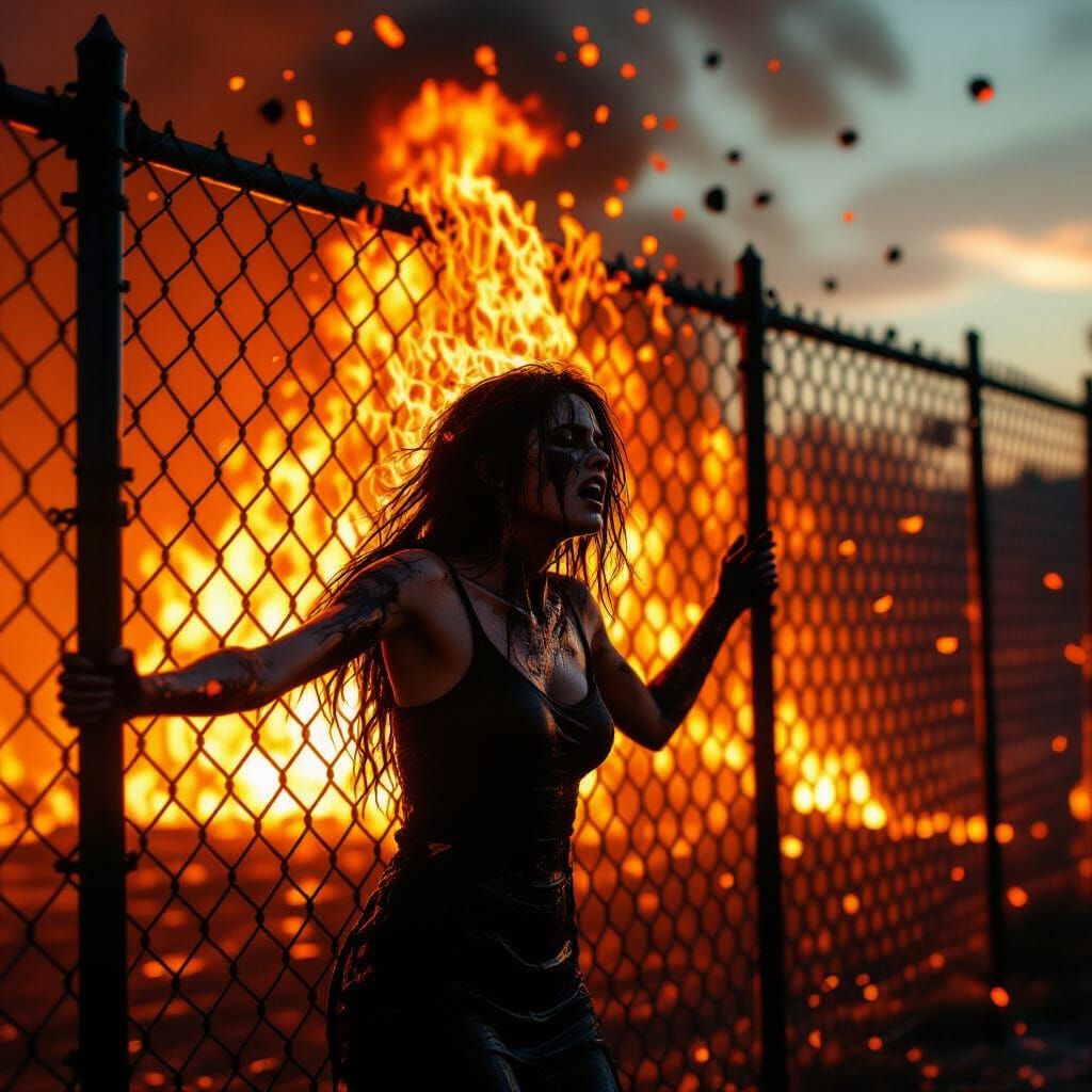 Inferno Woman: Charred Silhouette Against Fireball