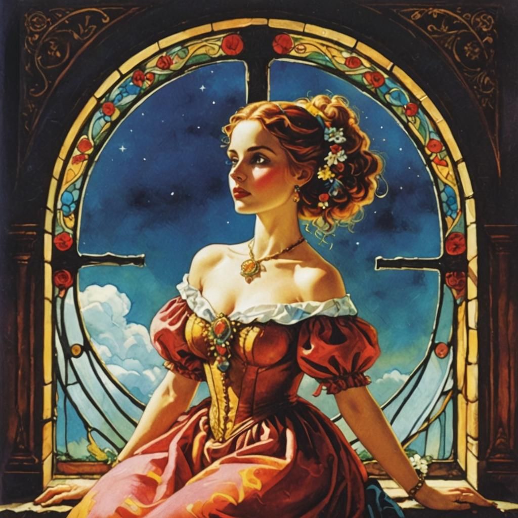 Colorful Mythical Window Tarot Card Scene