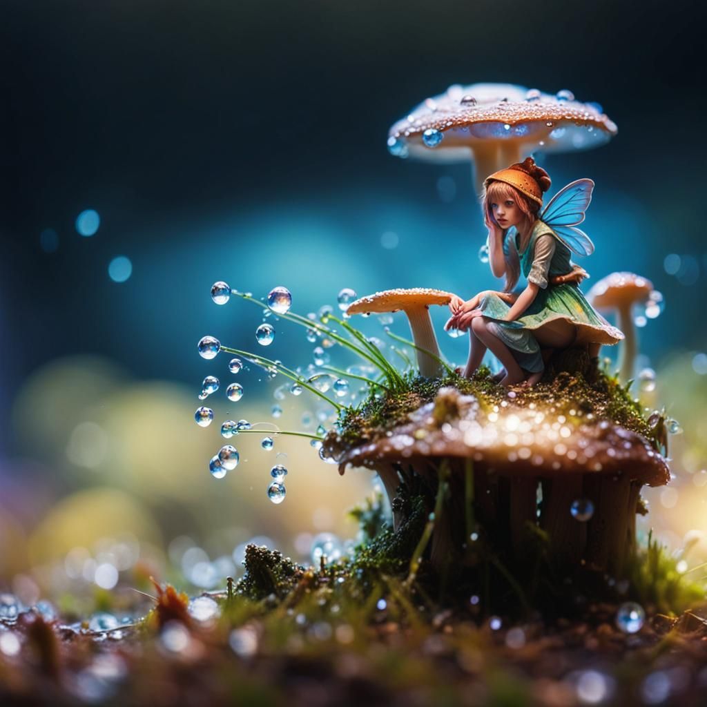Tiny Fairy on Mushroom in Biopunk Style
