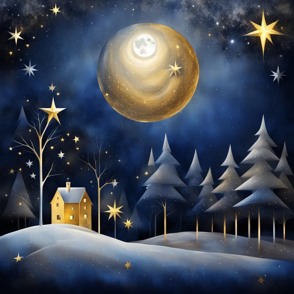 Magical Moonlit Christmas Eve: Abstract Surreal Journey