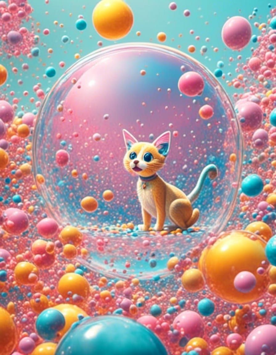 Catdog in a Bubble: Candy Art Illustration