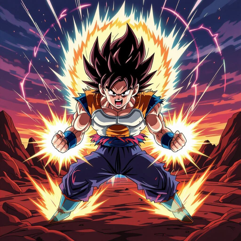Super Saiyan 3 Goku Unleashing Kamehameha Wave