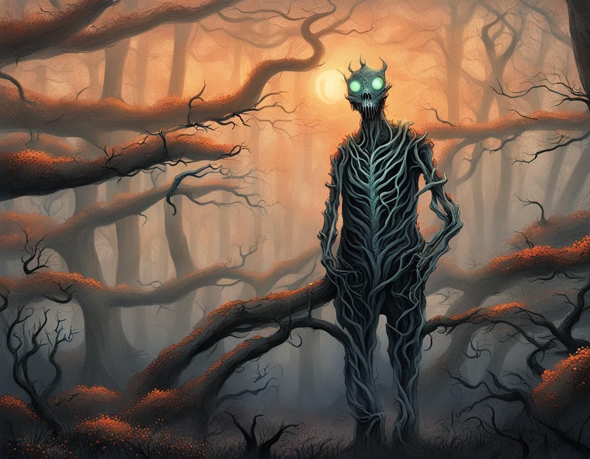 Eerie Forest: A Dark Fantasy Nightmare Illustration
