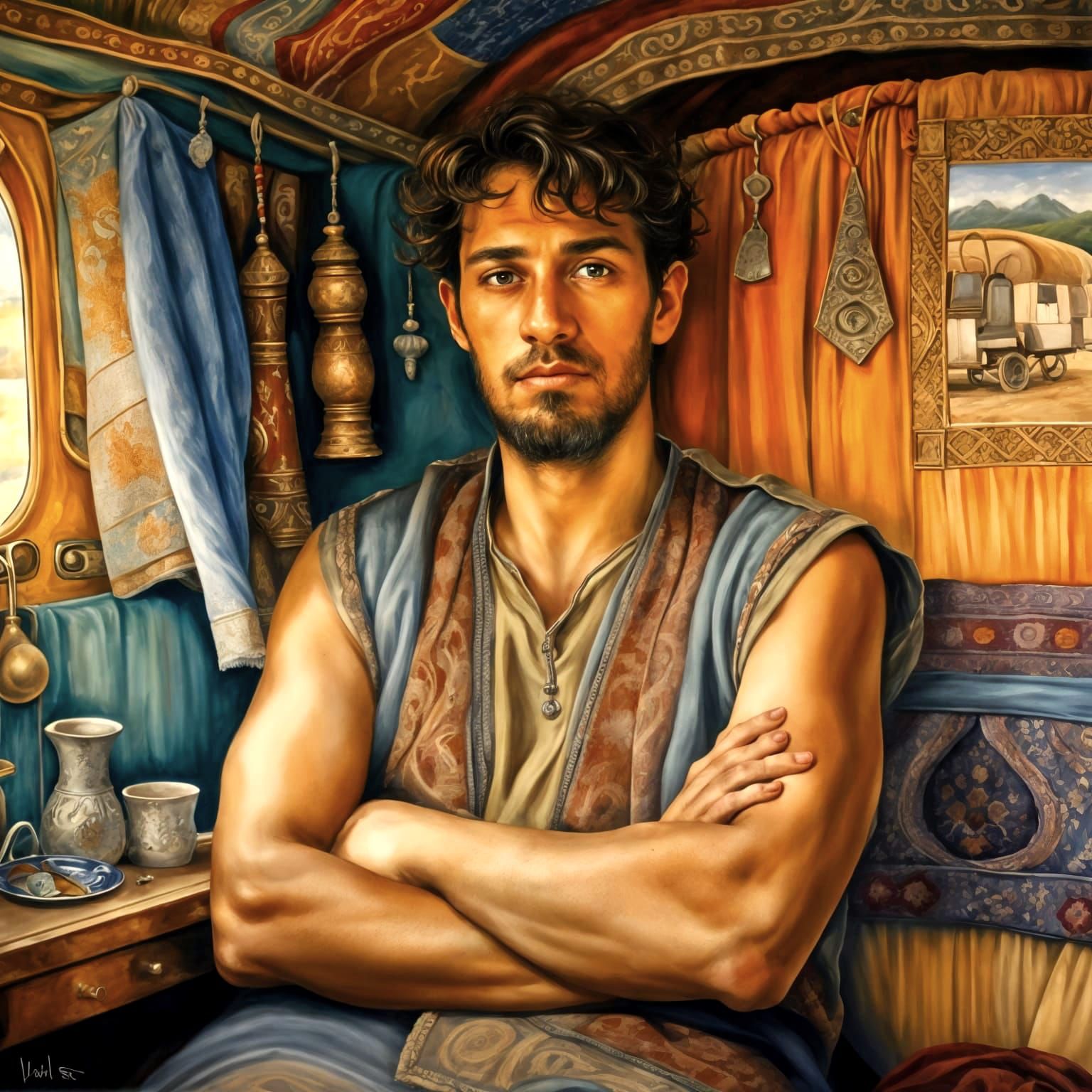 Romani Man in Caravan, Alan Lee Style