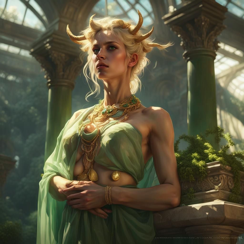 Satyr in Greenhouse: Hyperdetailed Portrait