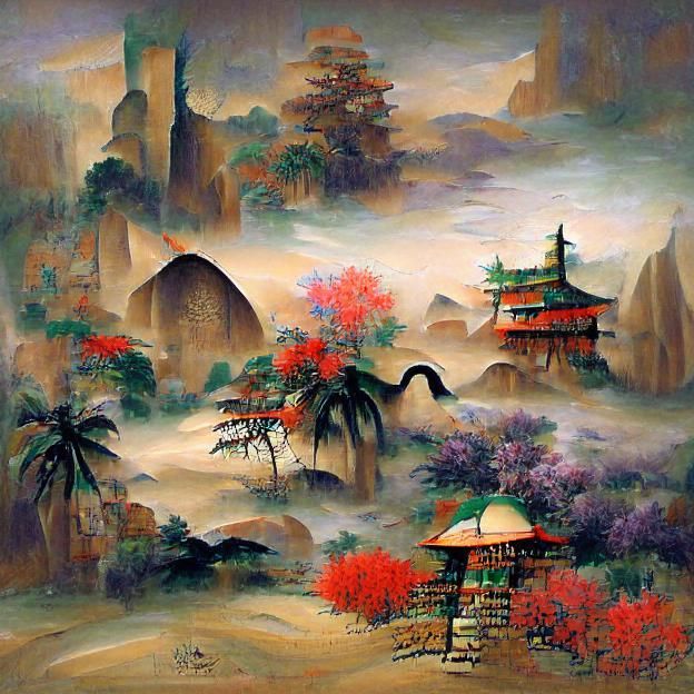 Tranquil Oriental Landscape with Traditional Architecture