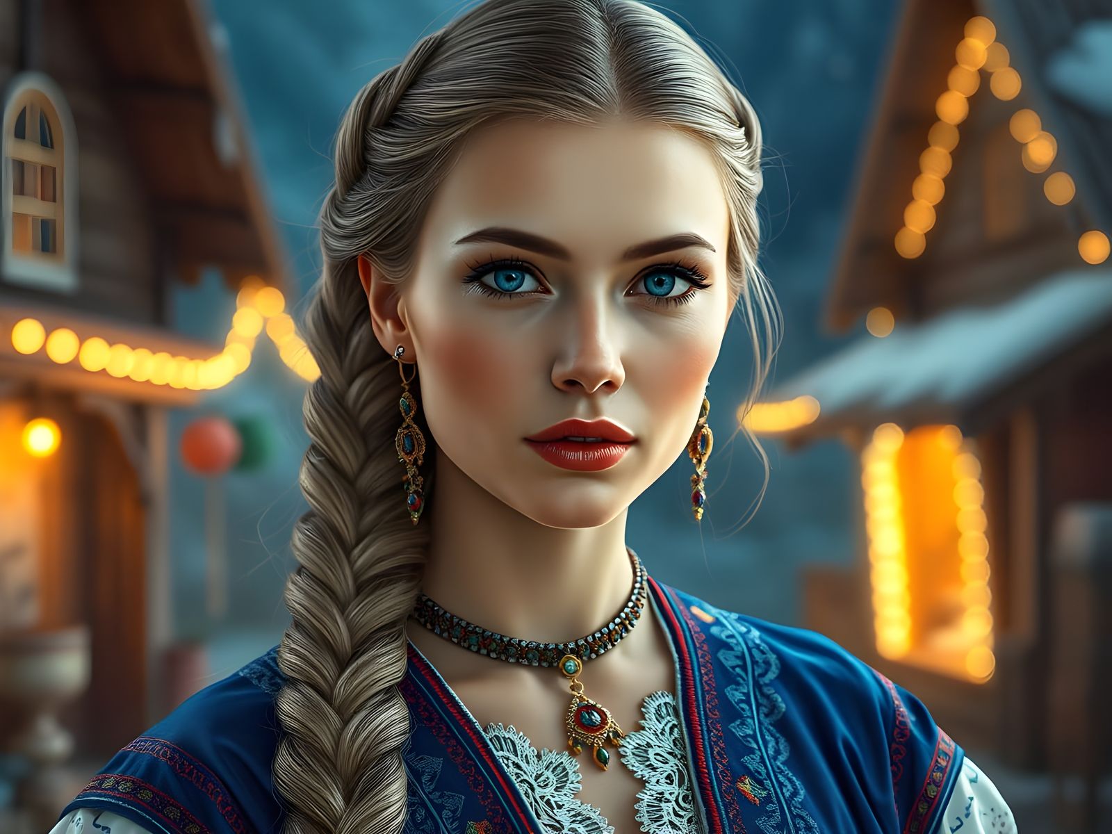 Stunning Russian Beauty in Traditional Attire, Hyper-Realist...