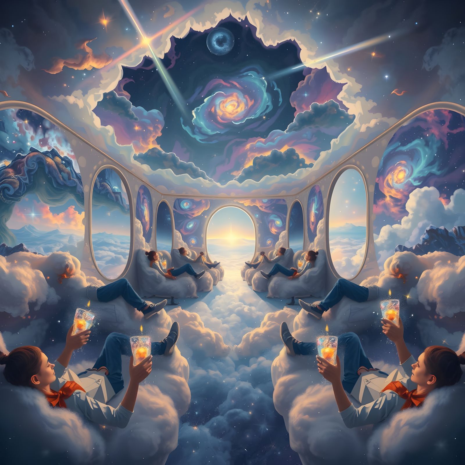 Ethereal Cloud Realm With Stardust Drinks