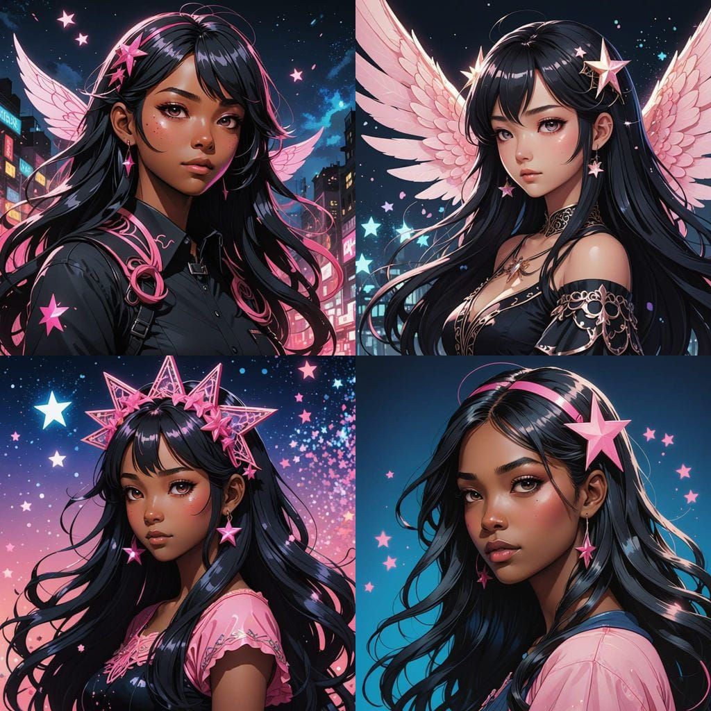 Magical Black Teenage Fairy Girl with Vibrant Pink Hair and....