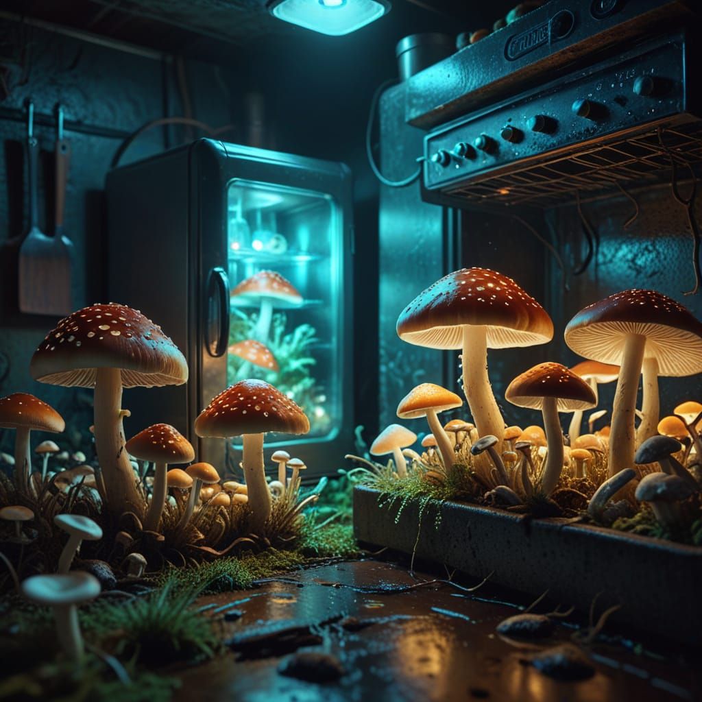 Surreal Mushrooms Bloom in Vintage Refrigerator