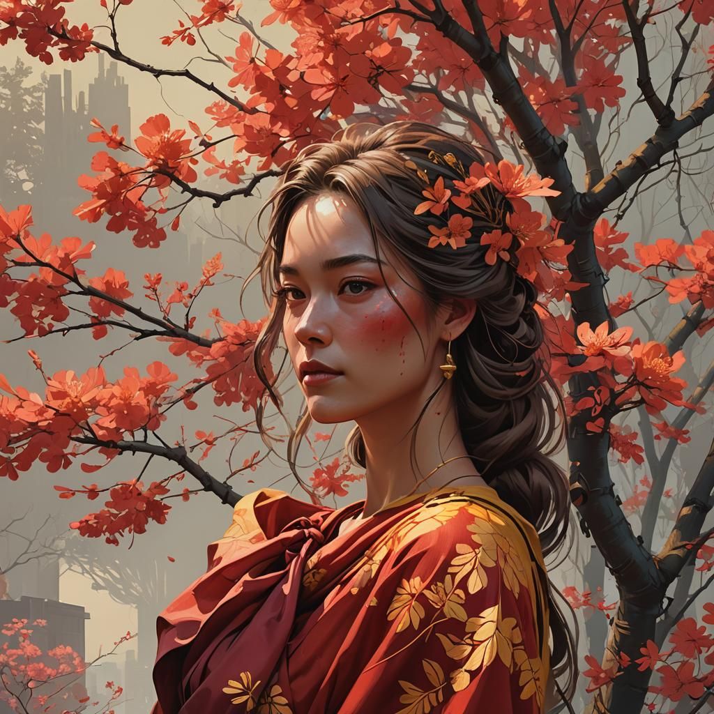 Flamboyan Tattoo: Crimson and Gold Masterpiece