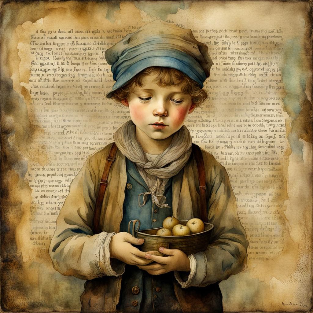 Beggar Boy in Watercolor Ink Splash Art