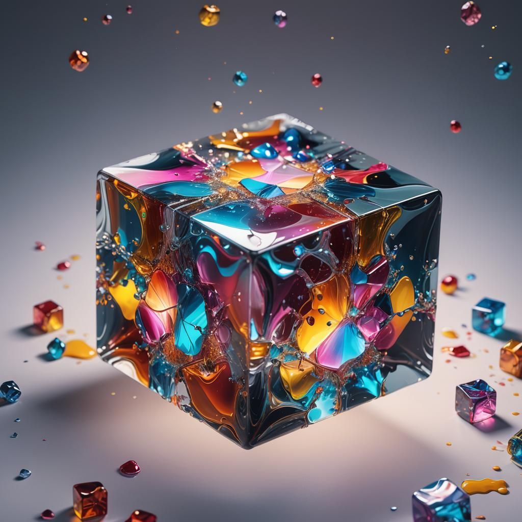 Hand Touches Luminous Cube Containing World