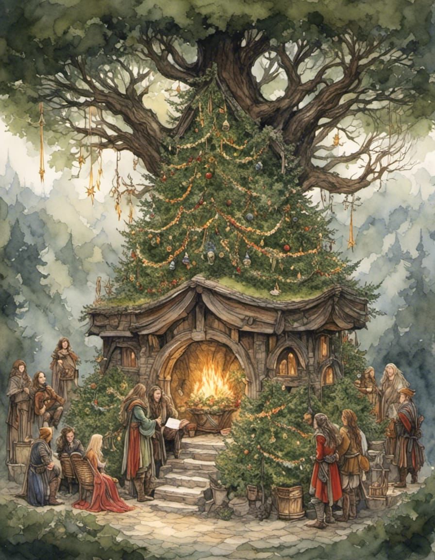 Intricately Detailed Elven Christmas Tree for Yule