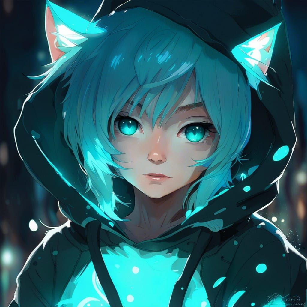 Bioluminescent Kitten in Garden, Detailed Digital Art