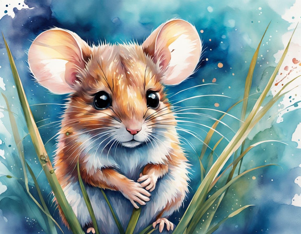 Adorable Harvest Mouse in Watercolor Splash