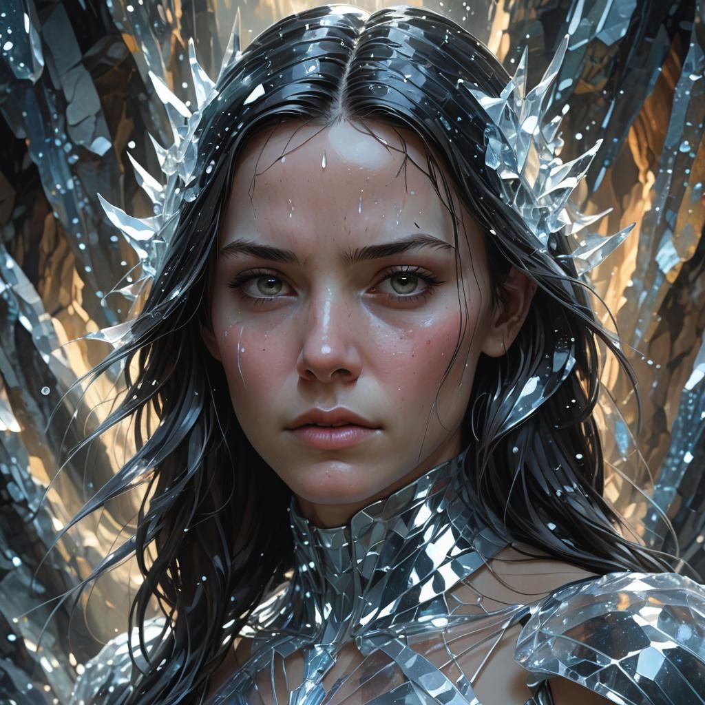 X-23 Portrait in Crystalline Cave, Surreal Fantasy Art