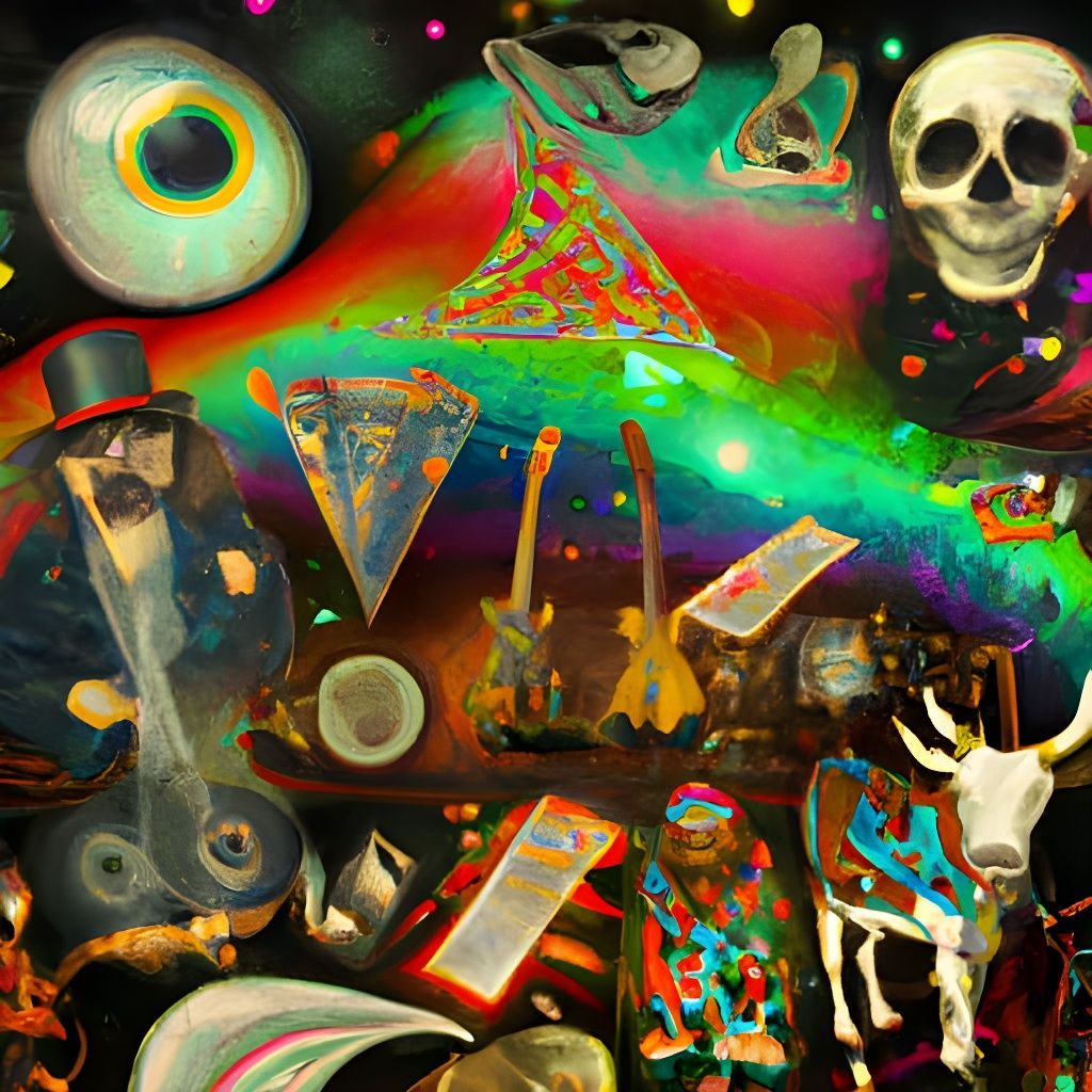 Death & Rock 'n Roll: Surreal Mixed Media Illustration