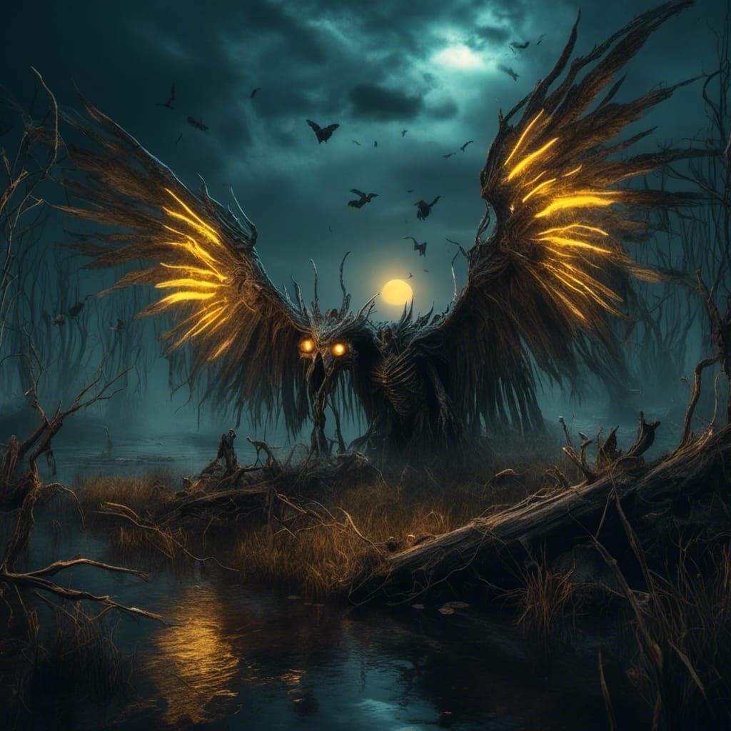 Ethereal Ghosts Fly Over Misty Marsh