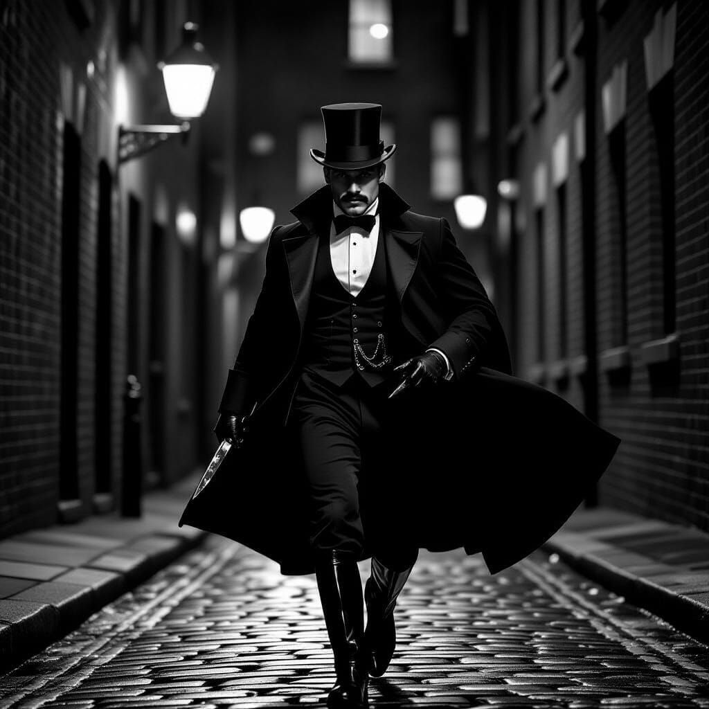 Expressionist Victorian Man with Knife in London