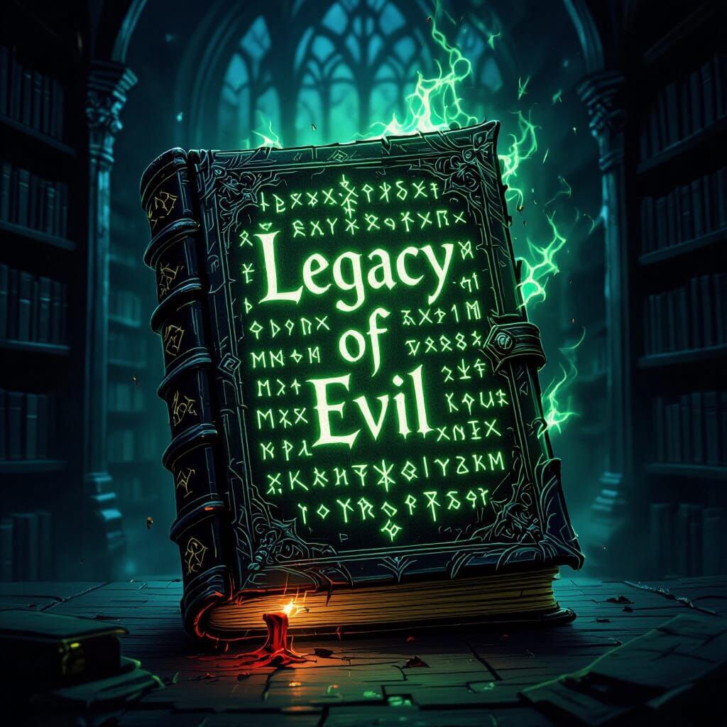 Mystical Glowing Manuscript in Gothic Library