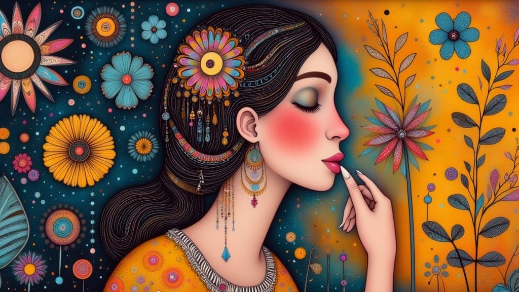 Neon Folk Art Portrait in Studio Trigger Style