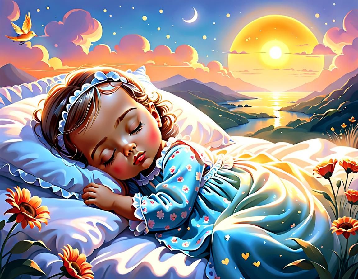 AI Interpretation: Baby Dreaming at Sunrise