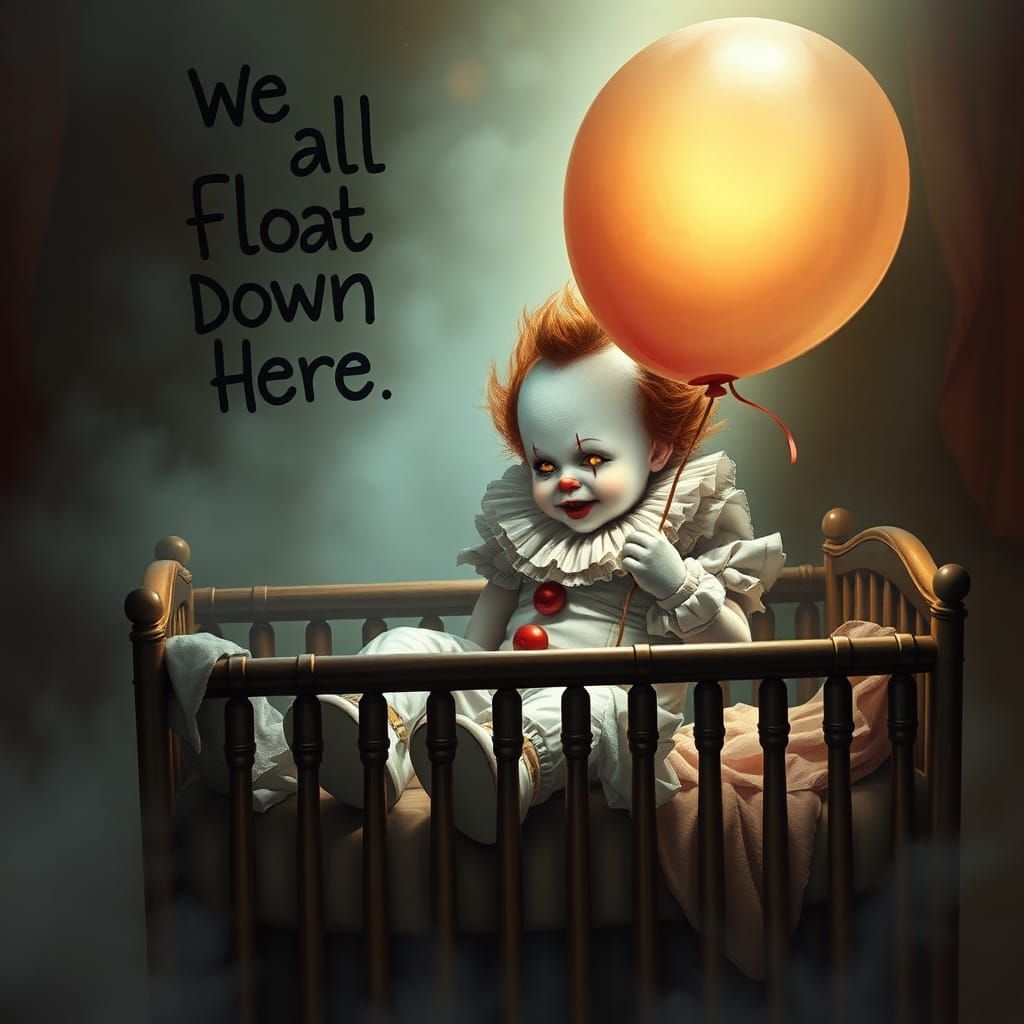 Baby Pennywise with Balloon in Ethereal Mist