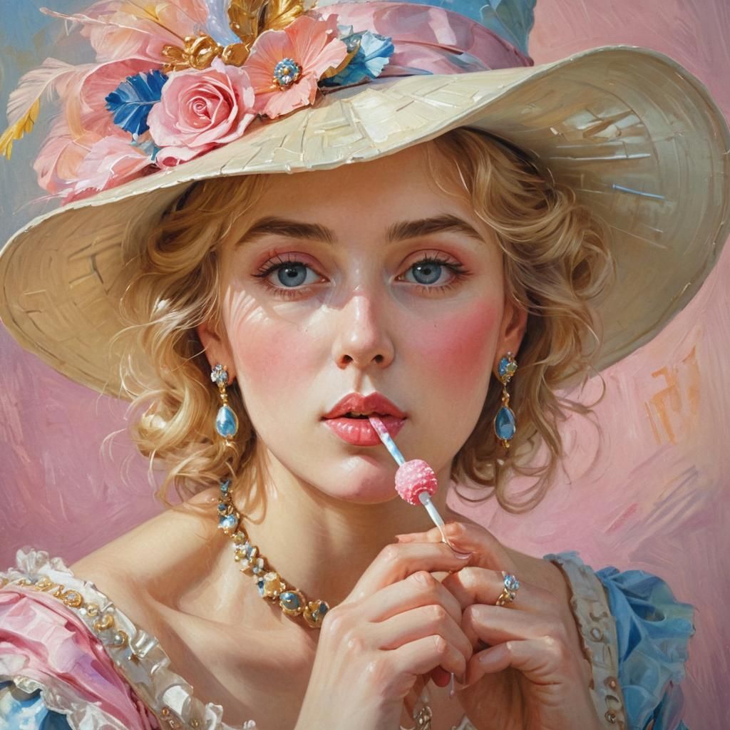 Baroness Portrait with Lollipop in Impressionist Style