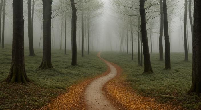 Mystical Impressionism: Misty Forest Path