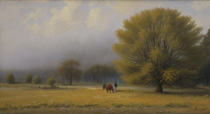 Misty Forest Path in Romantic Impressionist Style