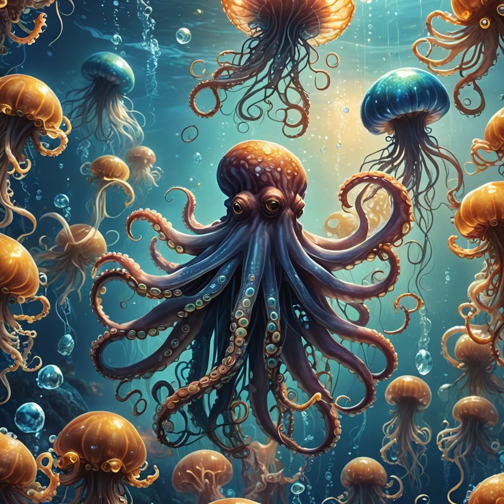 Oceanic Concept Art: Octopus and Jellyfish Harmony