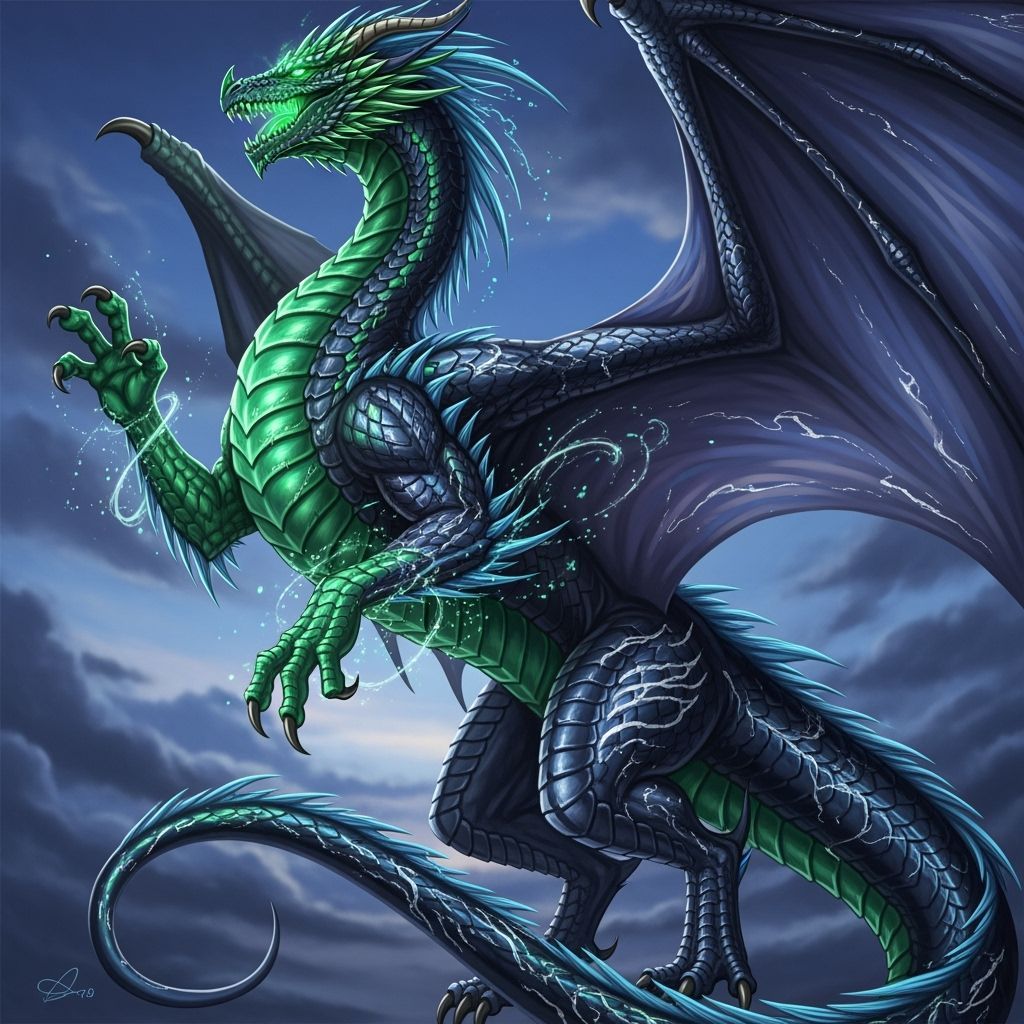 Shape-Shifting Dragon with Liquid Metal Scales in Twilight