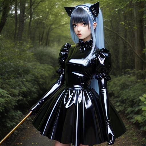 Teenage Girl in Latex Gothic Dress