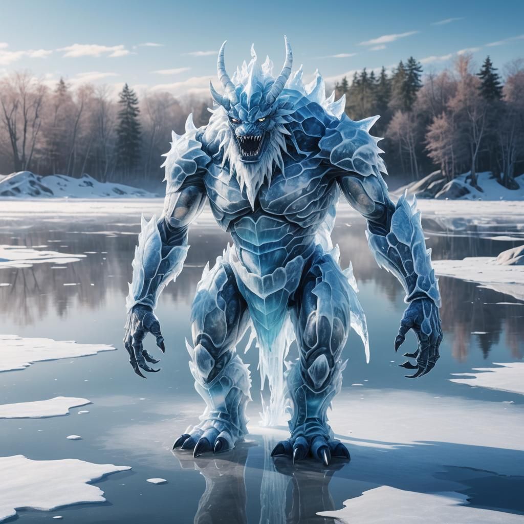 Anime Ice Monster on Frozen Lake