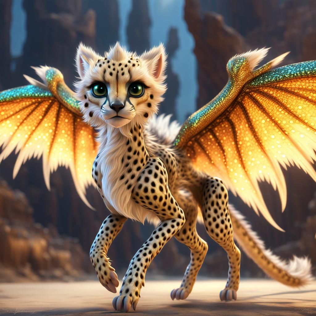 Winged Cheetah Dragon Hybrid in Dreamy Fantasy Art