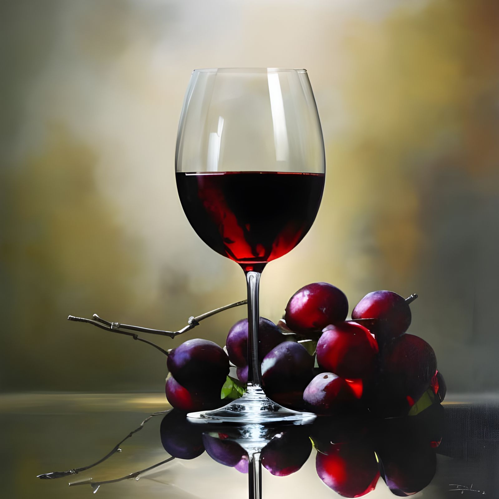 Red Wine Still Life in Inksplash Painting Style