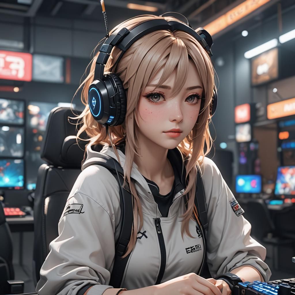 Anime Gamer Girl in 3D Digital Art Style