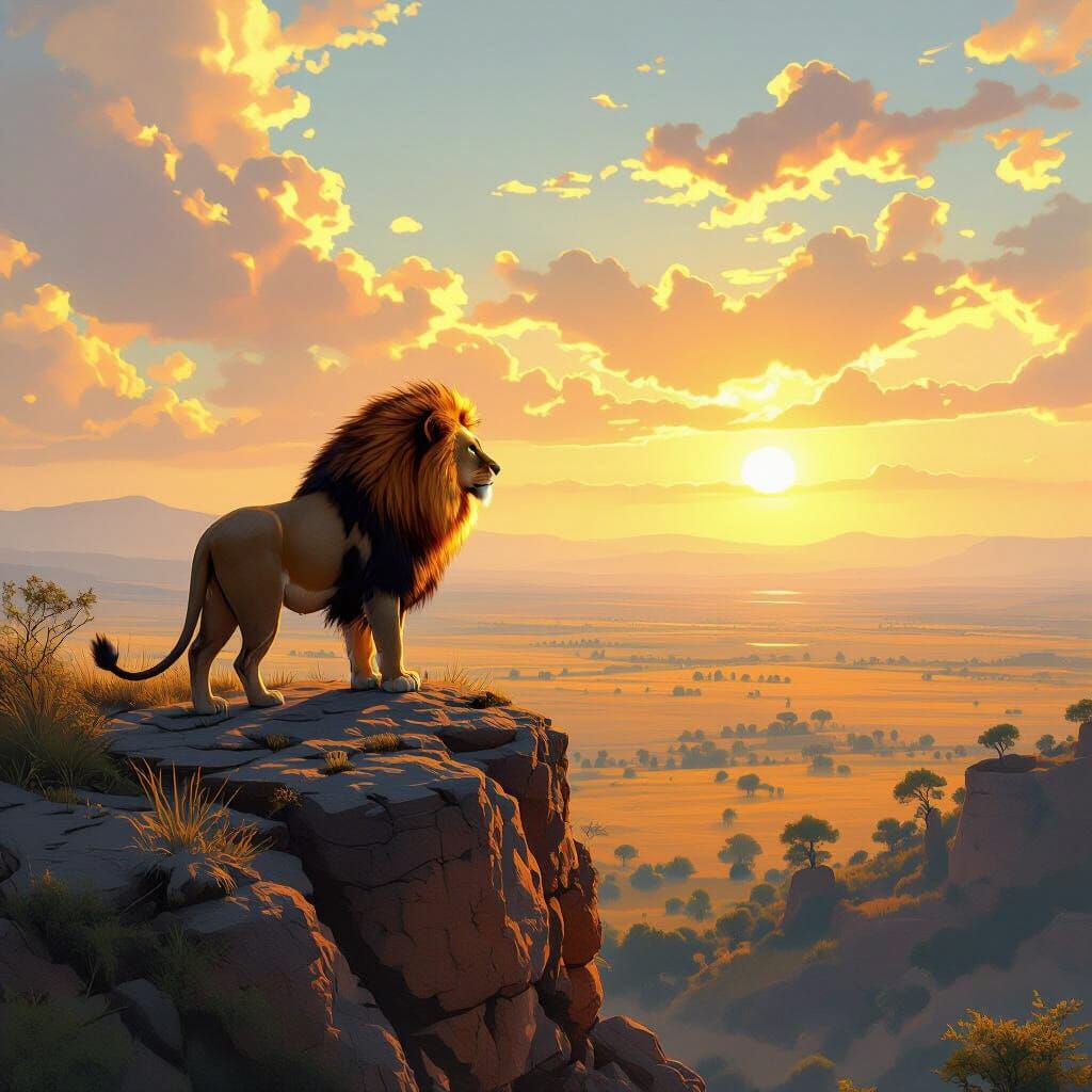 Lion with Fiery Mane Digital Painting