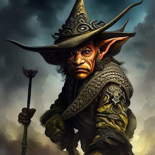 Detailed Watercolor Goblin in Maximalist Style