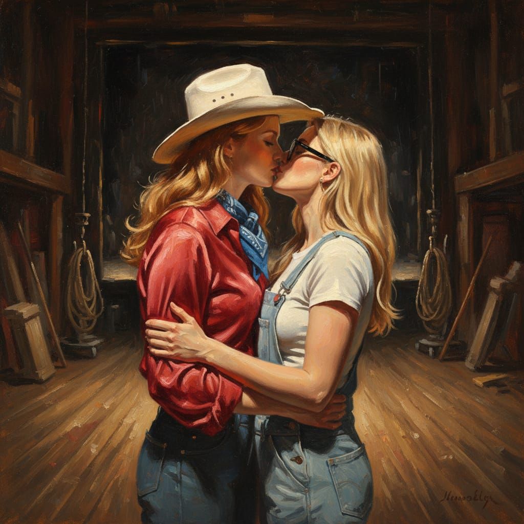 Romantic Embrace Backstage in Dramatic Lighting