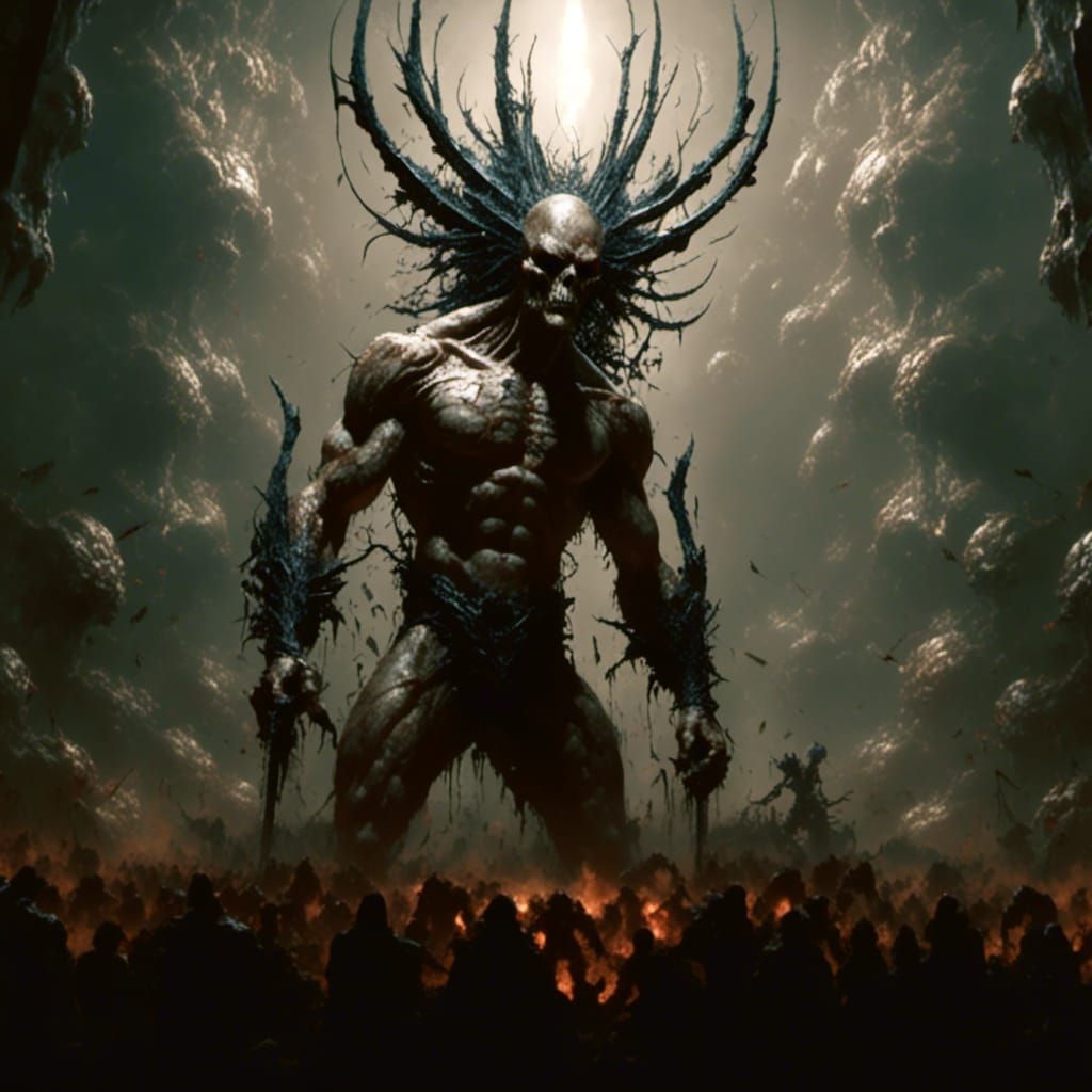 Warrior Fighting Alien at Hell's Gate