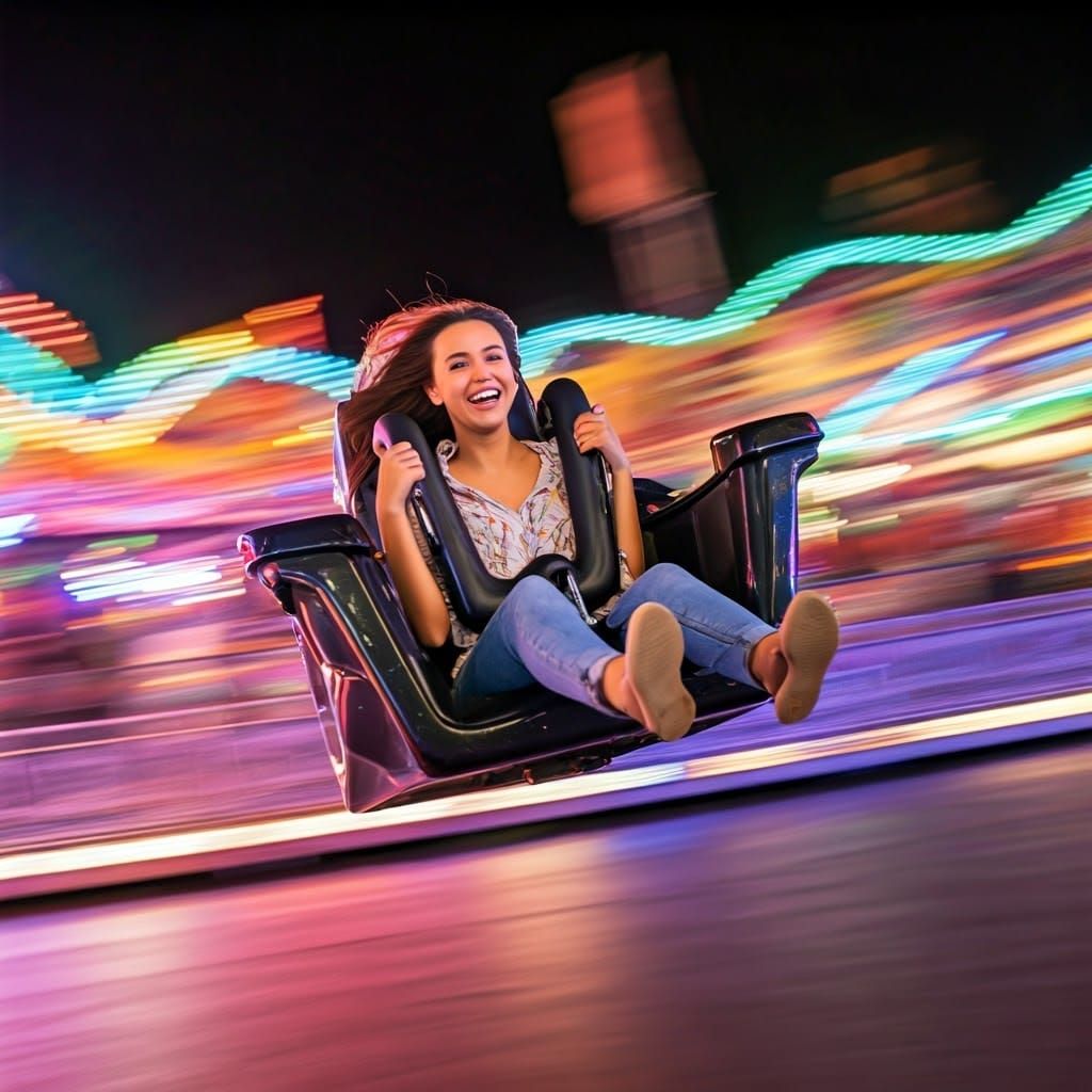 Joyful Woman on Slingshot Ride Captured in Motion