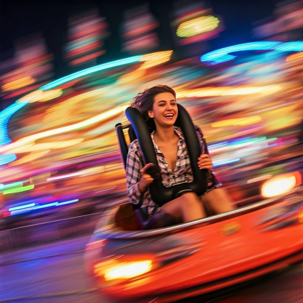 Thrill Ride: Joyful Woman on Fairground Slingshot