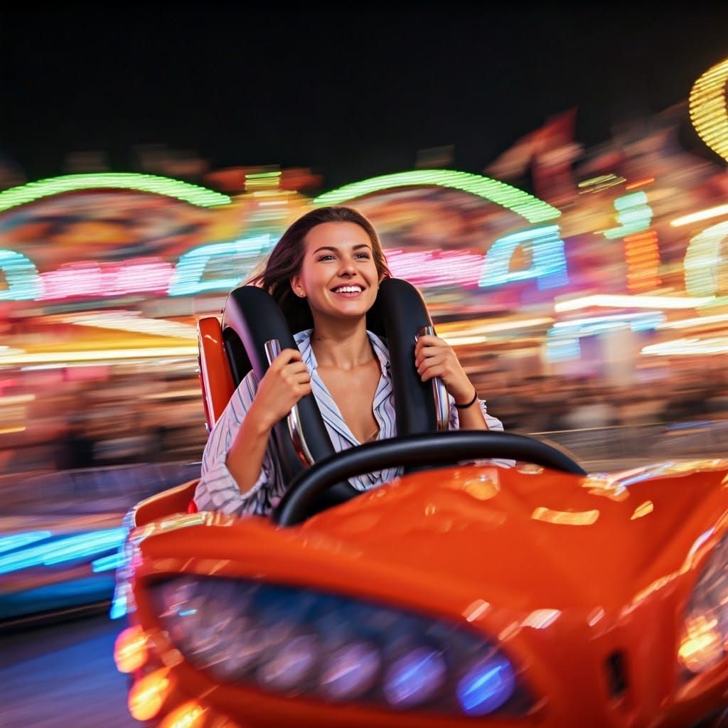 Thrill Ride: Joyful Woman on Slingshot in Motion